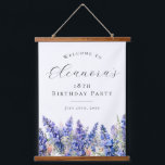 18th Birthday Party July Birth Flower Welcome Hanging Tapestry<br><div class="desc">Elegant summer watercolor blue larkspur flowers create a beautiful floral border at the bottom of this birthday party welcome sign,  larkspur or delphinium flowers are the July birth flower. A trendy font combination gives it a modern aesthetic. All of the text is editable.</div>