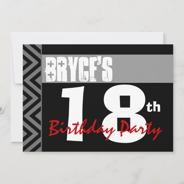 18th Birthday Party Modern Black Grey Red V01 Invitation (Front)