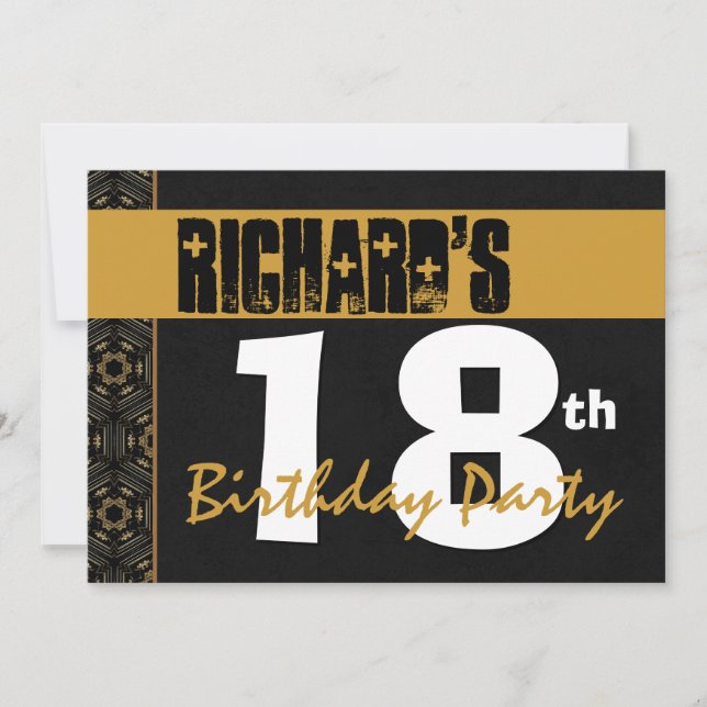 18th Birthday Party Modern Gold and Black 2B7 Invitation (Front)