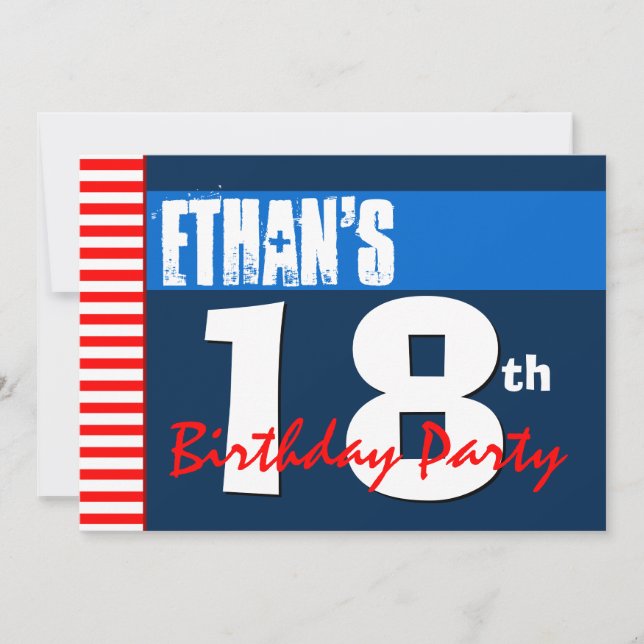 18th Birthday Party Modern Red White Blue 2B2A Invitation (Front)