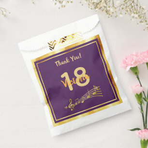 18th birthday party music notes purple gold name favour bags