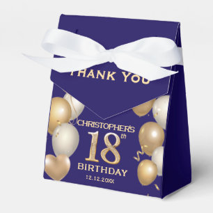 18th Birthday Party Navy Blue and Gold Balloons Favour Box