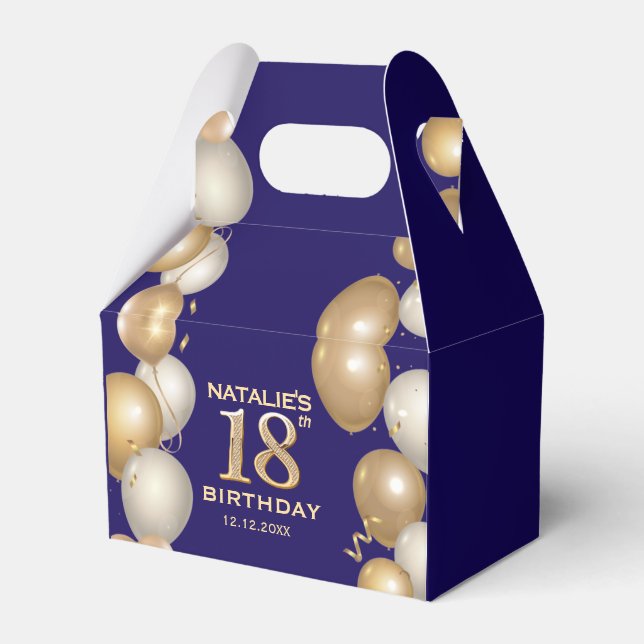18th Birthday Party Navy Blue and Gold Balloons Favour Box (Front Side)