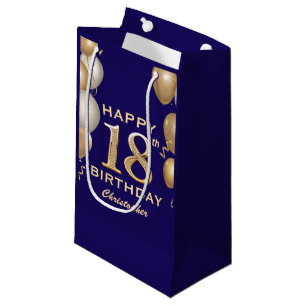 18th Birthday Party Navy Blue and Gold Balloons Small Gift Bag