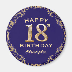 18th Birthday Party Navy Blue and Gold Glitter Magnet