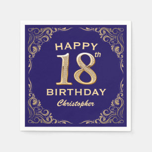 18th Birthday Party Navy Blue and Gold Glitter Napkin