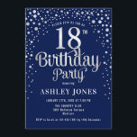 18th Birthday Party - Navy & Silver Invitation<br><div class="desc">18th Birthday Party Invitation.
Elegant design in dark navy blue and faux glitter silver. Features stylish script font and confetti. Message me if you need custom age.</div>