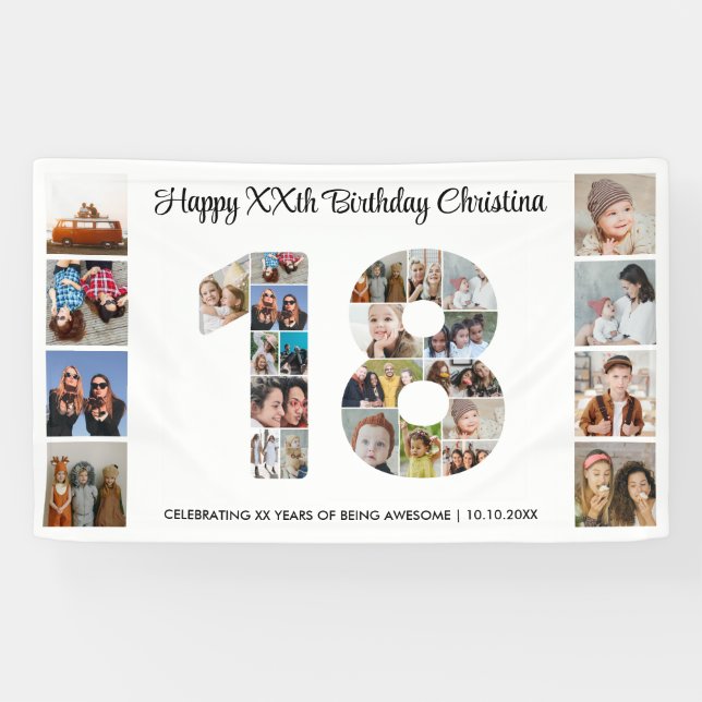 18th Birthday Party Number 18 Photo Collage Banner (Horizontal)