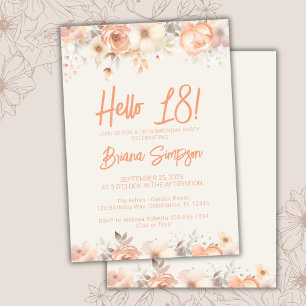 18th Birthday Party Peach Beige Ivory Floral Invitation