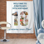 18th Birthday Party Photo Collage Backdrop Tapestry<br><div class="desc">Create your own photo collage tapestry for a 18th birthday party. These wall hangings make a great backdrop, welcome sign or photobooth. The template is set up for you to add your own photographs, which automatically form the number 18. You can also edit all of the wording. The sample wording...</div>