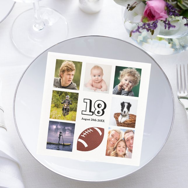 18th birthday party photo collage boy napkin (Creator Uploaded)