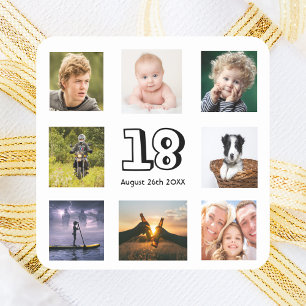 18th birthday party photo collage boy square sticker