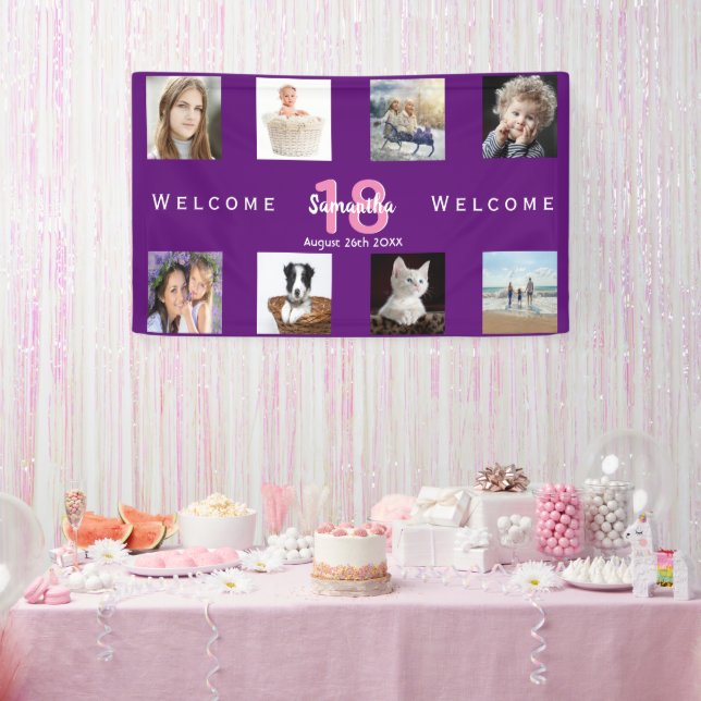 18th birthday party photo collage girl purple banner (Party)