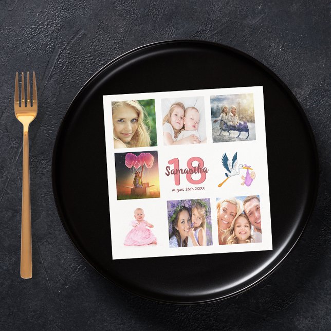 18th birthday party photo collage napkin (Creator Uploaded)