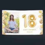 18th Birthday Party Photo Gold Balloons Banner<br><div class="desc">Perfect for a 18th birthday celebration - this birthday party banner features a large photo and gold balloon "eighteen" design. Customise with your birthday message.</div>