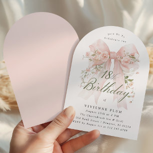 18th Birthday Party Pink Bow Rose Floral Arch Invitation