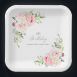 18th Birthday Party Pink Floral Custom Paper Plate<br><div class="desc">A beautiful and feminine custom paper plate to celebrate a 18th birthday in elegant style. This floral design is bordered with a frame of charming pink peonies and greenery.</div>
