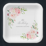 18th Birthday Party Pink Floral Custom Paper Plate<br><div class="desc">A beautiful and feminine custom paper plate to celebrate a 18th birthday in elegant style. This floral design is bordered with a frame of charming pink peonies and greenery.</div>