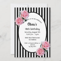 18th birthday party pink roses black white stripes