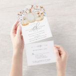 18th Birthday Party Pumpkin Fall Leaves All In One Invitation<br><div class="desc">Save money in style with this all in one birthday invitation without sacrificing any style. You can skip the envelope and rsvp card. This autumn birthday invitation features 3 white pumpkins surrounded by fall leaves,  berries and wildflowers. The elegant watercolor design is complimented by modern calligraphy.</div>