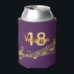 18th birthday party purple gold music notes name can cooler<br><div class="desc">Girly and feminine Purple,  violet coloured background with faux gold music notes for a 18th birthday party. Template for a name and age,  golden letters.</div>