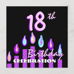 18th Birthday Party Purple Pink Striped Candles Invitation