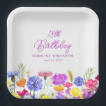 18th Birthday Party Purple Wildflower Custom Paper Plate<br><div class="desc">A pretty watercolor wildflower border decorates the bottom of this birthday party custom paper plate. The colourful wildflowers are perfect for a spring or summer birthday party. The birthday celebrant's name and birthday are included for you to personalise. All text is editable.</div>