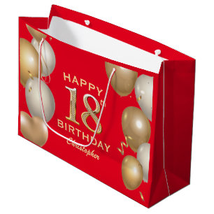 18th Birthday Party Red and Gold Balloons Large Gift Bag
