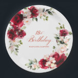 18th Birthday Party Red Pink Floral Custom Paper Paper Plate<br><div class="desc">Pretty red roses and blush pink peonies decorate this 18th birthday party custom paper plate. Two lovely floral arrangements decorate two sides. Elegant calligraphy spells out 18th birthday, The birthday celebrant's name is below. This item is part of the Red Rose and Pink Peony collection. It contains professional designed invitation...</div>