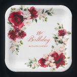 18th Birthday Party Red Pink Floral Custom Paper Plate<br><div class="desc">Pretty red roses and blush pink peonies decorate this 18th birthday party custom paper plate. Two lovely floral arrangements decorate two corners. Elegant calligraphy spells out 18th birthday, The birthday celebrant's name is below. This item is part of the Red Rose and Pink Peony collection. It contains professional designed invitation...</div>