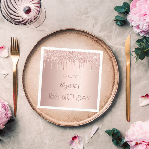 18th birthday party rose gold glitter 18 years napkin