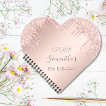 18th birthday party rose gold glitter drips heart notebook<br><div class="desc">A notebook for a girly and glamorous 18th birthday. On front: A faux rose gold background with an elegant faux rose gold glitter drips, paint drip look. The text: The name is written in dark rose gold with a large modern hand lettered style script. Tempate for a date and age...</div>