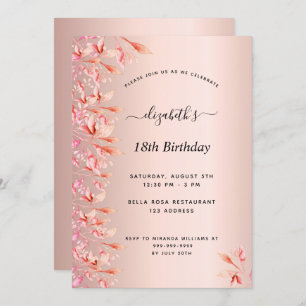 18th birthday party rose gold pink florals foil invitation
