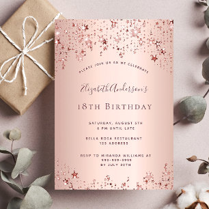 18th birthday party rose gold stars invitation postcard