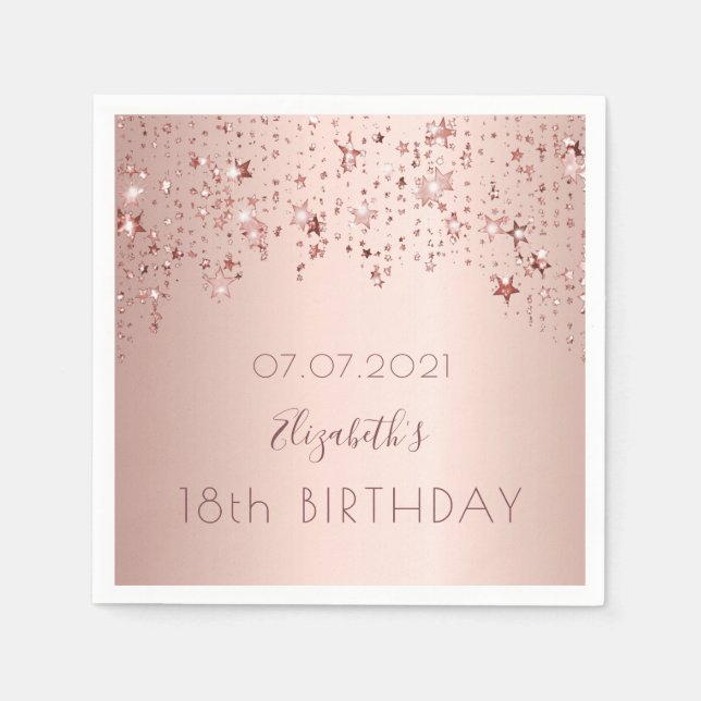18th birthday party rose gold stars pink napkin (Front)