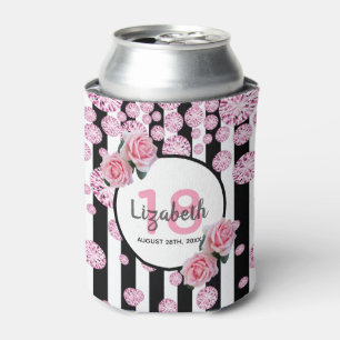 18th birthday party roses pink diamonds stripes can cooler