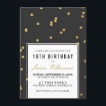 18th Birthday Party | Trendy Gold Polka Invitation<br><div class="desc">18th Birthday Party | Trendy Gold Polka Invitations. Fancy, formal flat-printed birthday invitations with gold confetti on a black background. The typographic text is placed on white so it can be read more easily; all text is fully customisable. These classy birthday invites are perfect for men or women of any...</div>