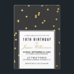18th Birthday Party | Trendy Gold Polka Invitation<br><div class="desc">18th Birthday Party | Trendy Gold Polka Invitations. Fancy, formal flat-printed birthday invitations with gold confetti on a black background. The typographic text is placed on white so it can be read more easily; all text is fully customisable. These classy birthday invites are perfect for men or women of any...</div>