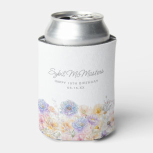 18th Birthday Party Watercolor Floral Custom Can Cooler