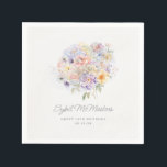 18th Birthday Party Watercolor Floral Custom Napkin<br><div class="desc">An elegant watercolor floral bouquet of vintage flowers decorates the top of this 18th birthday party custom cocktail napkin. The soft pastel flowers are accented with modern line art. The birthday celebrant's name and birthday follow. All text is editable.</div>