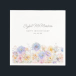 18th Birthday Party Watercolor Floral Custom Napkin<br><div class="desc">An elegant watercolor floral bouquet of vintage flowers decorates the top of this 18th birthday party custom cocktail napkin. The soft pastel flowers are accented with modern line art. The birthday celebrant's name and birthday follow. All text is editable.</div>