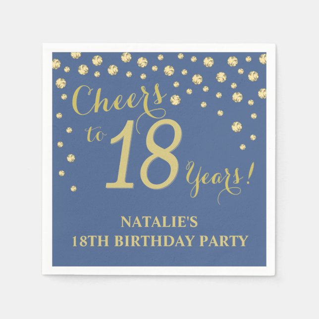 18th Birthday Party White and Blue Diamond Napkins (Front)