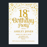 18th Birthday Party - White & Gold Invitation<br><div class="desc">18th Birthday Party Invitation.
Elegant design in white and faux glitter gold. Features stylish script font and confetti. Message me if you need custom age.</div>