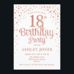 18th Birthday Party - White & Rose Gold Invitation<br><div class="desc">18th Birthday Party Invitation.
Elegant design in white,  pink and faux glitter rose gold. Features stylish script font and confetti. Message me if you need custom age.</div>