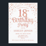 18th Birthday Party - White & Rose Gold Invitation<br><div class="desc">18th Birthday Party Invitation.
Elegant design in white,  pink and faux glitter rose gold. Features stylish script font and confetti. Message me if you need custom age.</div>