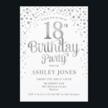 18th Birthday Party - White & Silver Invitation<br><div class="desc">18th Birthday Party Invitation.
Elegant design in white and faux glitter silver. Features stylish script font and confetti. Message me if you need custom age.</div>