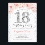 18th Birthday Party - White Silver Pink Invitation<br><div class="desc">18th Birthday Party Invitation
Elegant design in faux glitter silver,  pink and white. Stylish floral invitation with diamonds and roses. Perfect for a glam celebration. Please message me if you need further customisation.</div>