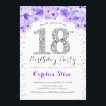 18th Birthday Party - White Silver Purple Invitation<br><div class="desc">18th Birthday Party Invitation
Elegant design in faux glitter silver,  purple and white. Stylish floral invitation with diamonds and roses. Perfect for a glam celebration. Please message me if you need further customisation.</div>
