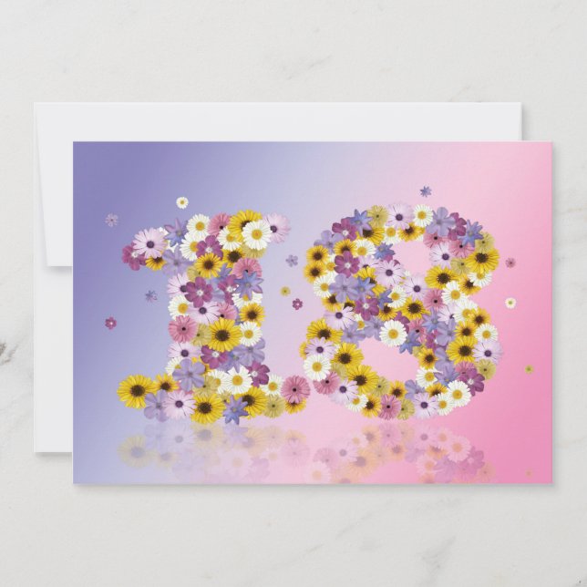 18th Birthday party, with flowered letters Invitation (Front)