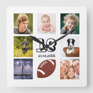 18th birthday photo collage boy square wall clock